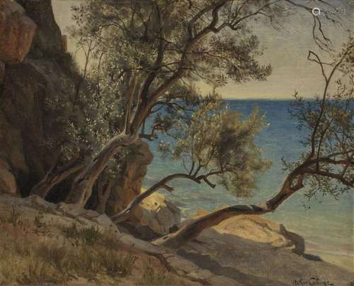 Arthur Calame (1843-1919) Calanque, huile sur toile marouflé...