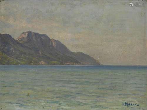 Ecole suisse début XXe s Vue du lac Léman, huile sur toile, ...