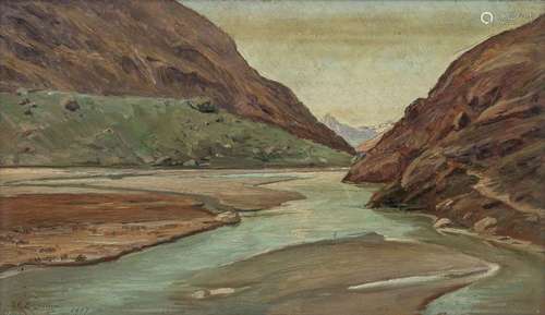 Henri-Edouard Huguenin (1878-1958) Vue du lac de Mattmark, h...