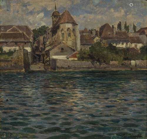 Arthur Calame (1843-1919) Bord de lac à Coppet, huile sur ca...