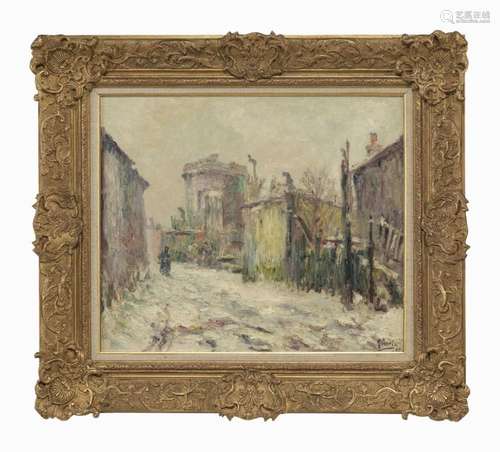 René Pirola (1879-1912) Rue en hiver, huile sur toile, signé...