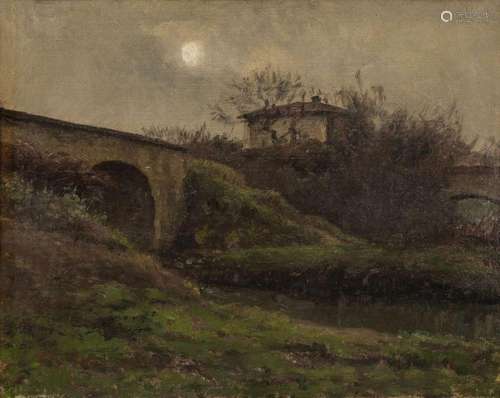 Théodore Lespinasse (1846-1918) Paysage au pont, huile sur t...