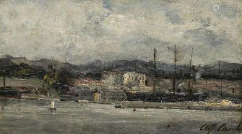 Alfred Casile (1848-1909) Scène portuaire, huile sur carton,...