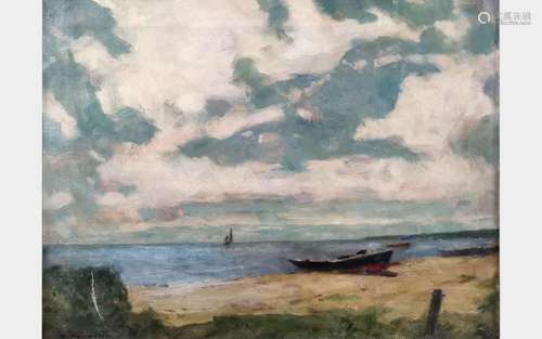 Erna Fenkohl (1882-1975) Barque sur la plage, huile sur toil...