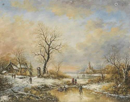 K. van Cleef Paysage hivernal, huile sur panneau, 20x25 cm  