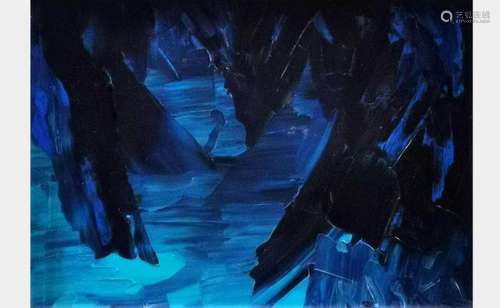 Ecole abstraite, signée Kaska, XXe s Abstraction bleu, acryl...