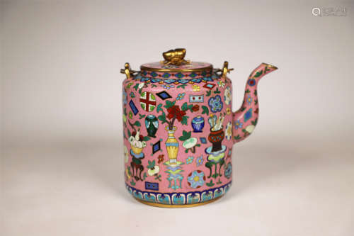 清 銅燒琺瑯彩博古紋茶壺