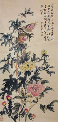 Huang Binhong's paper flower scroll in modern China