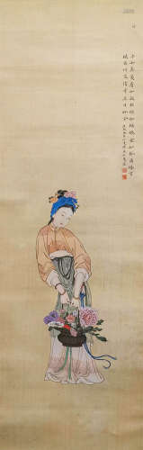 Chinese Qing Dynasty Lu Xiaoman silk figure painting scroll