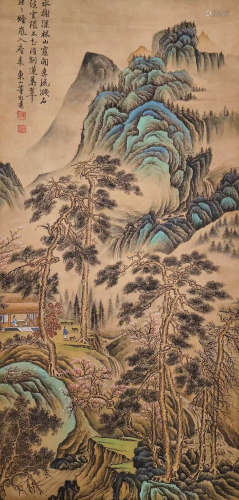 Chinese Qing Dynasty Dong Bangda silk landscape figure paint...