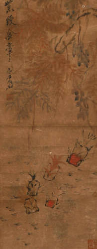 Chinese paper goldfish painting scroll of Xugu in Qing Dynas...