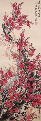 Chinese modern GuanShanYue paper plum blossom painting axis