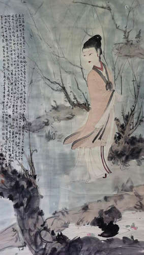 Chinese modern Fu Baoshi's paper figure painting scroll