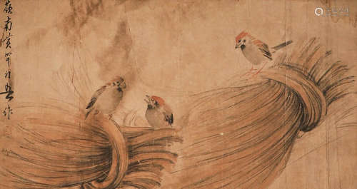 Chinese Qing Dynasty painting Huang Huanwu paper sparrow pai...