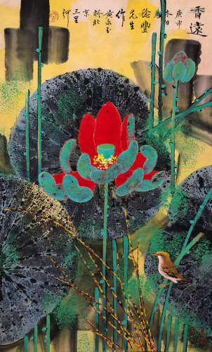 Chinese modern Huang Yongyu paper flower and bird painting s...