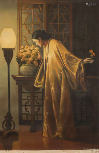 Chinese modern Zhu Yiyang Chinese woman oil painting