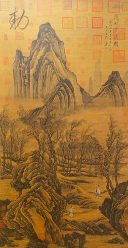 Ancient Chinese Wang Xizhi's silk painting of Maolin walking...