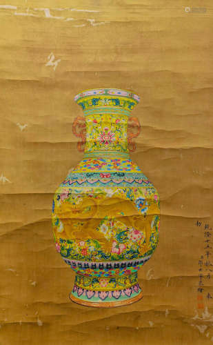 Chinese Qing Dynasty Lang shining silk porcelain King painti...