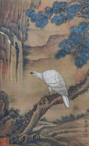 Ancient Chinese silk Eagle painting scroll