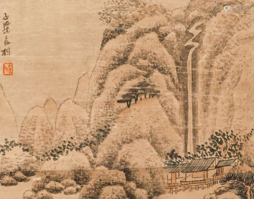 Baodong paper landscape painting axis in Qing Dynasty