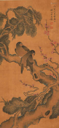 Simazhong flower and bird painting scroll in Qing Dynasty