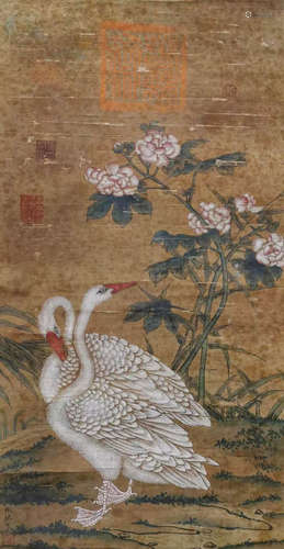 Silk flowers and birds of Chinese ancient forest toon