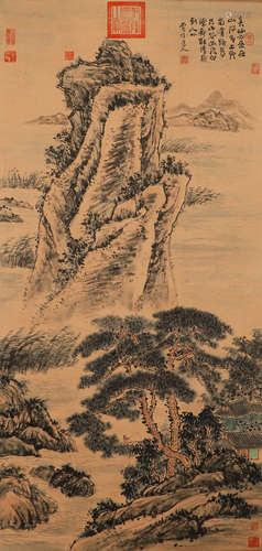 Shixi paper landscape painting axis in Qing Dynasty