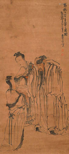 Huang Shen's paper portrait scroll in Qing Dynasty