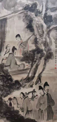 Chinese modern Fu Baoshi's paper figure painting scroll