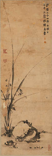 Chinese Qing Dynasty Jinnong paper flower painting axis