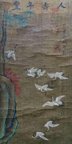 Ancient Chinese song Weizong silk painting scroll of shounia...