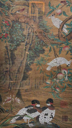 Silk flower and bird painting of Weizong in ancient China