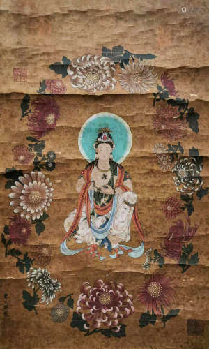 Ancient Chinese Cao Buxing silk Guanyin map