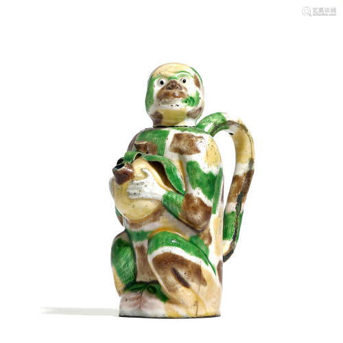 民国 铜胎画珐琅灵猴茶壶