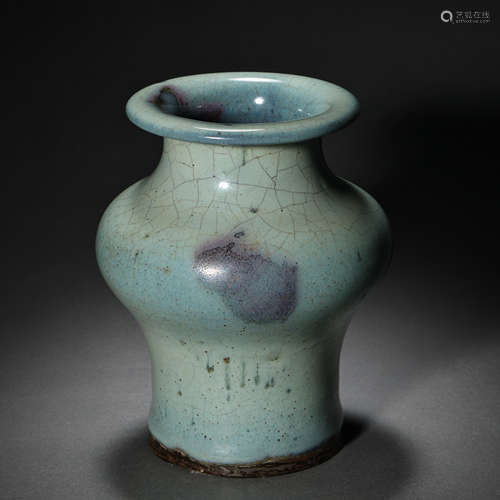 CHINESE JIN DYNASTY JUN WARE SKY BLUE GLAZE RED VASE