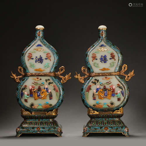 A PAIR OF CHINESE QING DYNASTY COURT TREASURES CLOISONNE GOU...