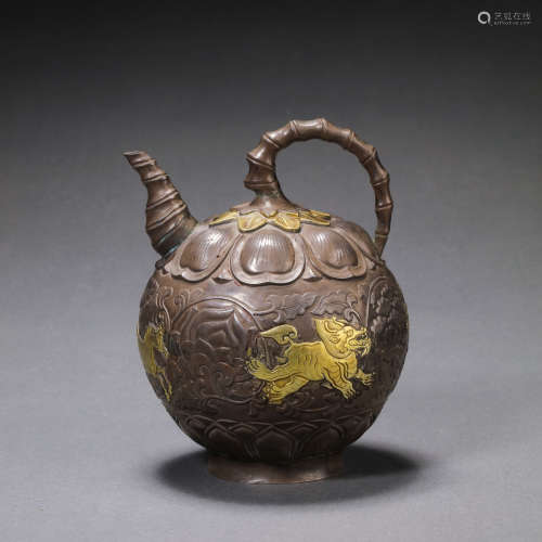 CHINESE TANG DYNASTY STERLING SILVER STAGGERED GOLD POURING ...