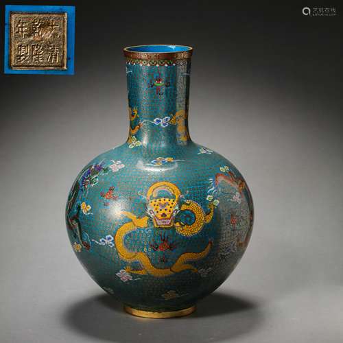 CHINESE QING DYNASTY CLOISONNE DRAGON PATTERN LONG NECK VASE