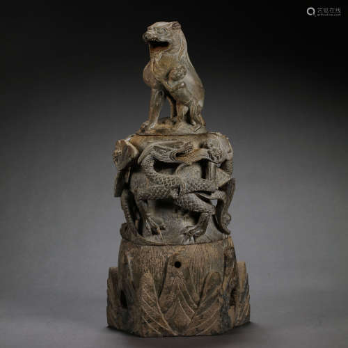 CHINESE TANG DYNASTY STONE LION INCENSE BURNER