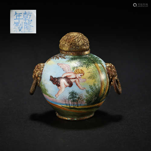 CHINESE QIANLONG PERIOD BRONZE BODY ENAMEL COLOR SNUFF BOTTL...