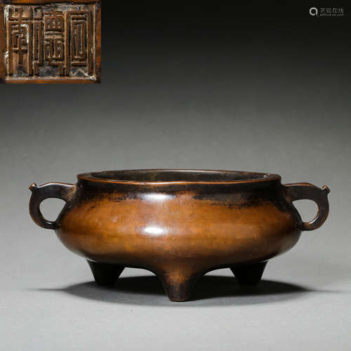 CHINESE MING DYNASTY BRONZE BINAURAL INCENSE BURNER