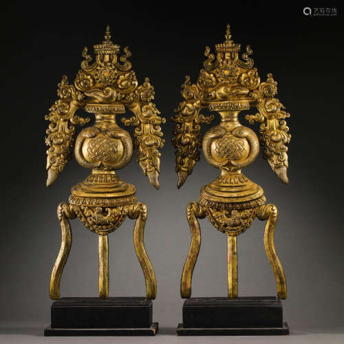 A PAIR OF CHINESE QING DYNASTY GILT BRONZE BUDDHIST VESSELS