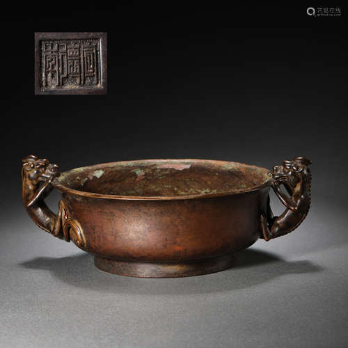 CHINESE MING DYNASTY BRONZE BINAURAL INCENSE BURNER