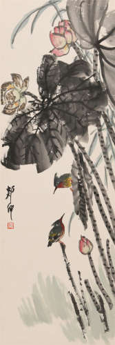 胡郯卿 (1865-1942后) 荷花翠鸟
