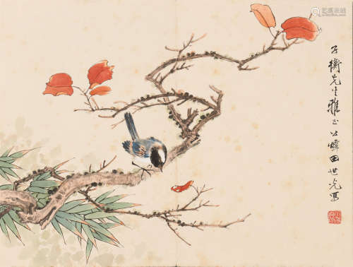 田世光 (1916-1999) 红叶小鸟