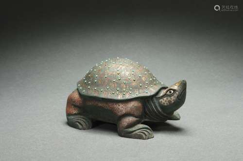Turtle Decoration with Gold, Silver Plating and Turquoise In...