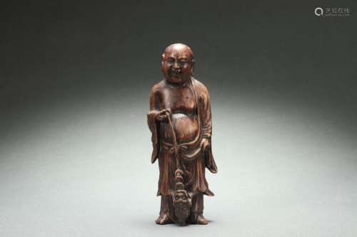 Wooden Statue of Liu Hai Plays with Gold Toad木质刘海戏金蟾