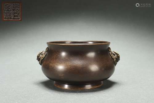 Bronze Censer with Sky Chicken-shaped Handles, Qing Dynasty清...