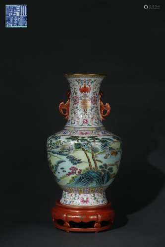 Chinese Vase with Figure Stories, Flowers, Bats Design and R...