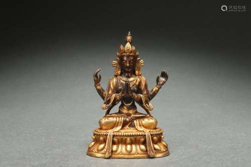 Gilt Bronze Statue of Avalokitesvara with Four Arms Design铜...